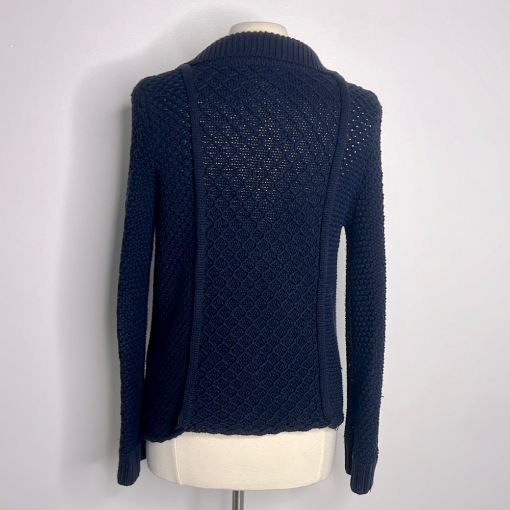 Anthro Maeve Chunky Cable Knit structured Cardigan Sweater navy Blue small - Picture 8 of 12
